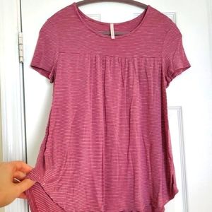 Women's mauve/pink/purple/white striped short sleeve loose fit top